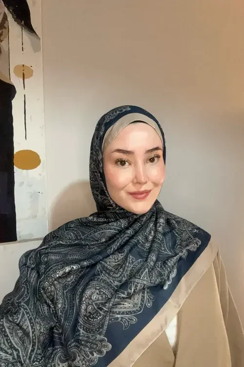 Hyper Retro Desen Şal - Lacivert/Vizon 