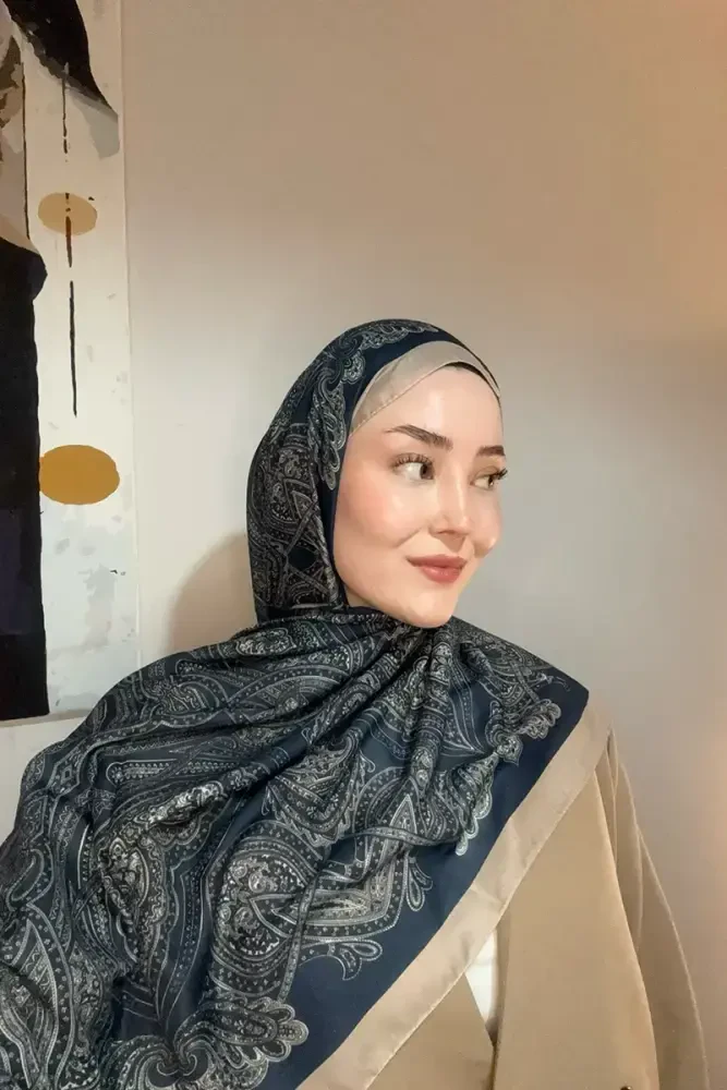 Hyper Retro Desen Şal - Lacivert/Vizon - MADAME POLO