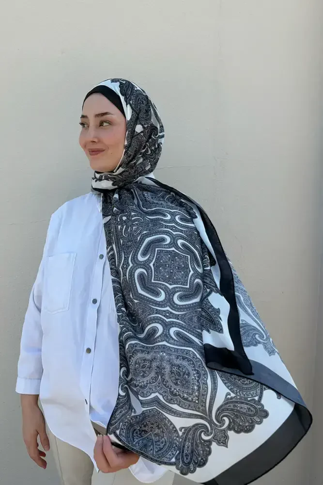 Hyper Retro Desen Şal - Siyah - MADAME POLO