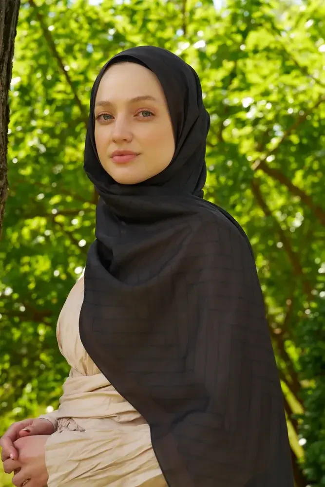 Hyper Zikzak Desen Şal - Acı Kahve - 1