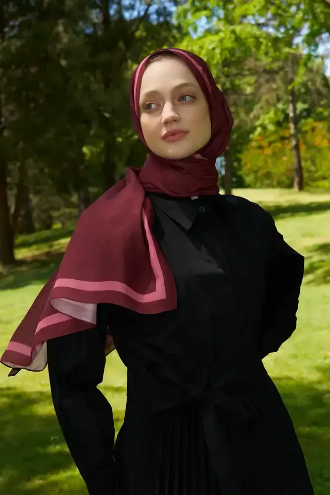 Hyper Zikzak Desen Şal - Bordo - 1
