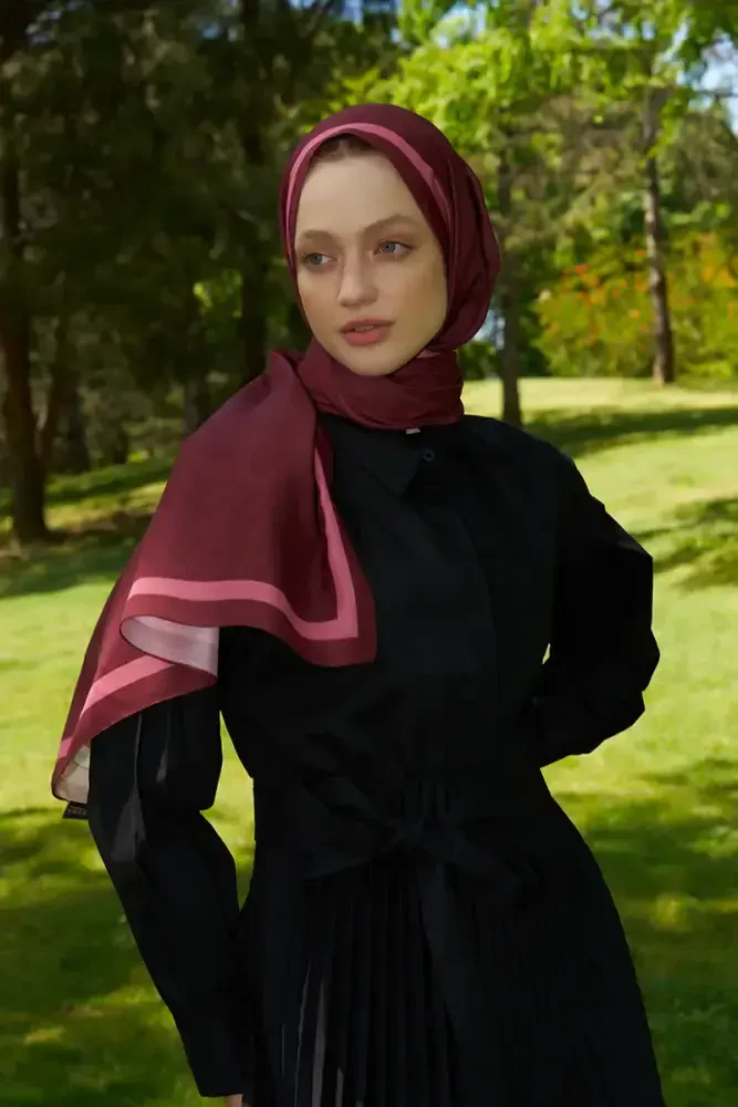 Hyper Zikzak Desen Şal - Bordo - 3