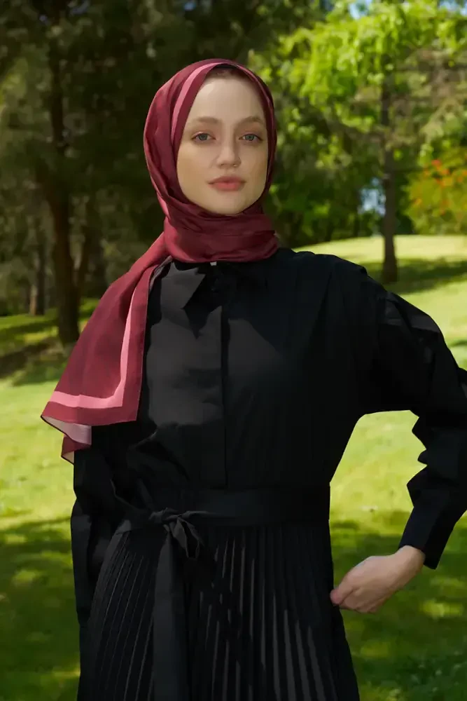 Hyper Zikzak Desen Şal - Bordo - 4