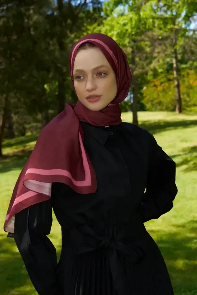 Hyper Zikzak Desen Şal - Bordo - 3