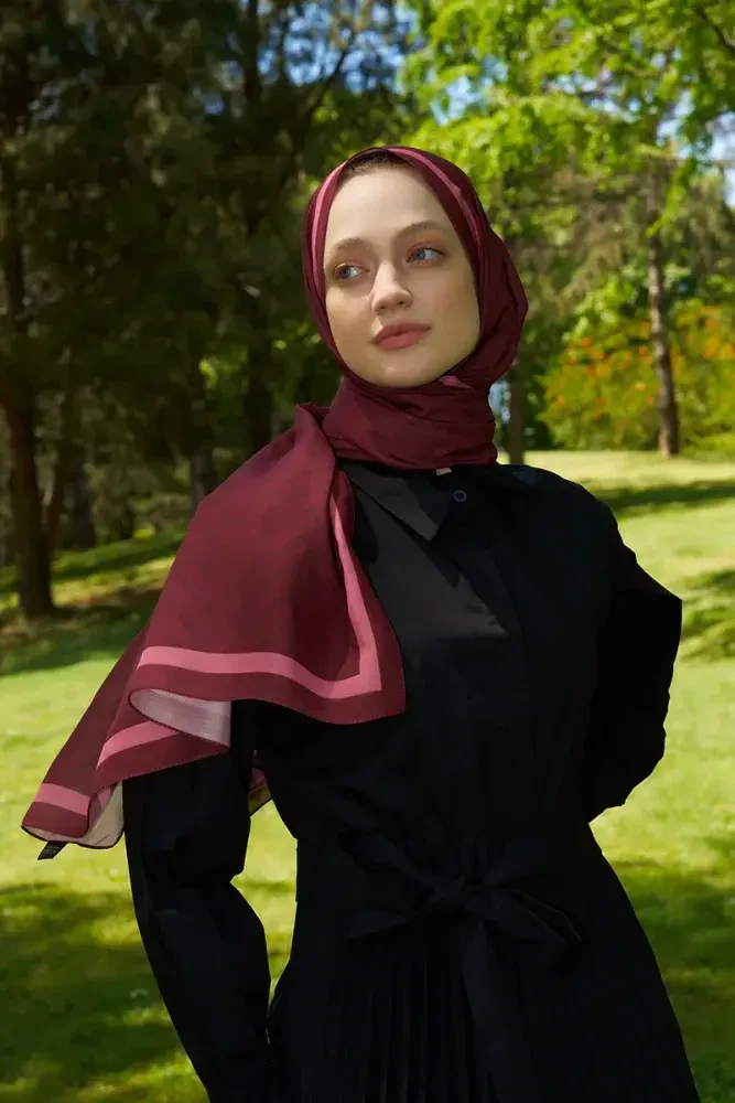 Hyper Zikzak Desen Şal - Bordo - 4
