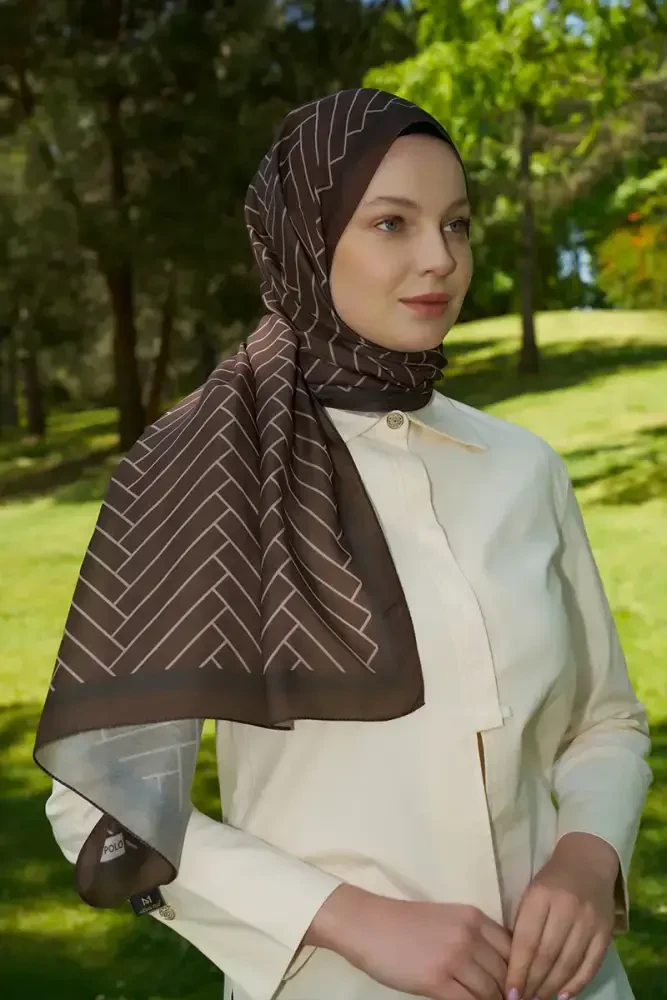 Hyper Zikzak Desen Şal - Kahverengi - 4
