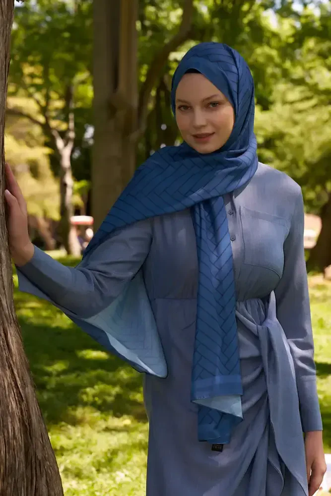 Hyper Zikzak Desen Şal - Lacivert - 2