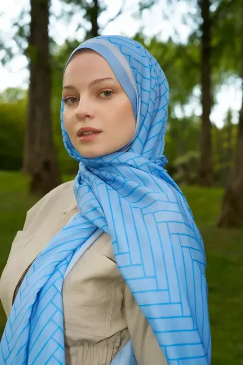 Hyper Zikzak Desen Şal - Mavi 