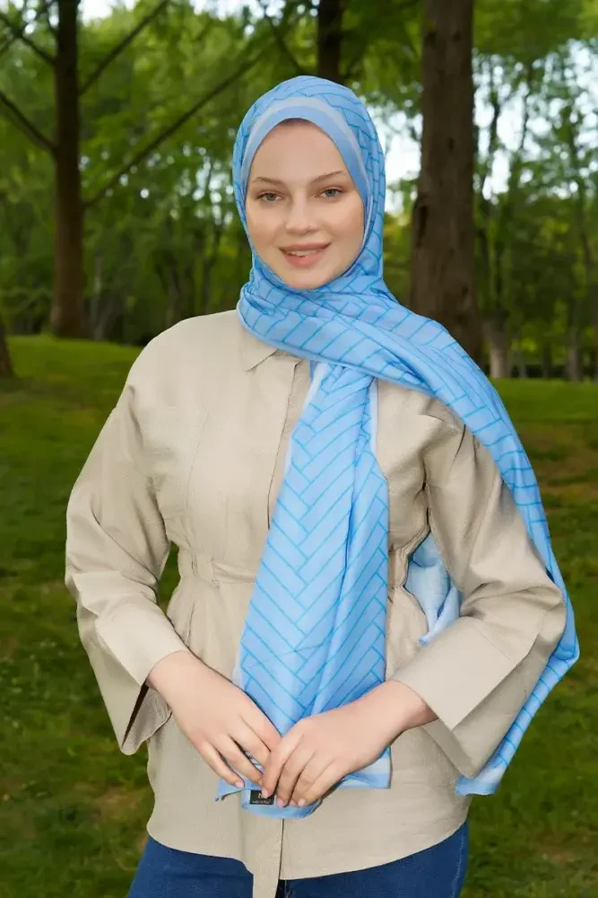Hyper Zikzak Desen Şal - Mavi - 3