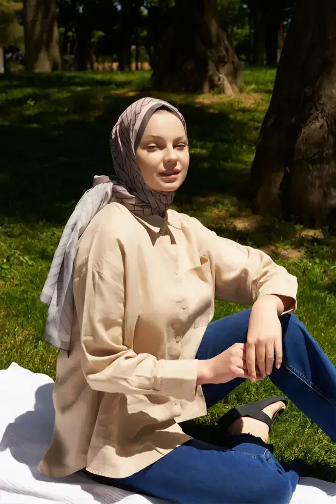 Hyper Zikzak Desen Şal - Mocha - 3