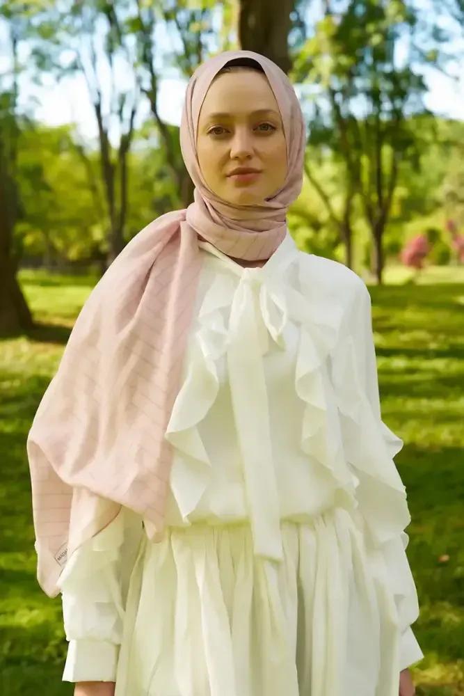 Hyper Zikzak Desen Şal - Pudra - 1