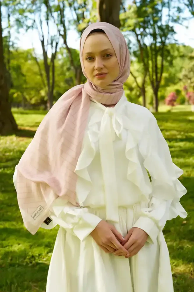 Hyper Zikzak Desen Şal - Pudra - 3