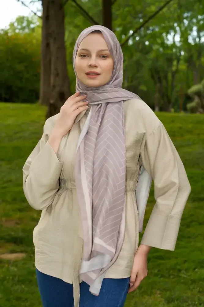 Hyper Zikzak Desen Şal - Vizon - 2