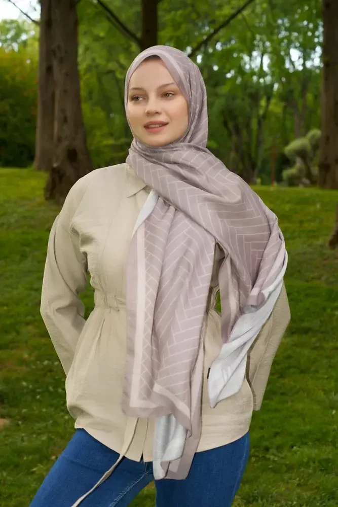 Hyper Zikzak Desen Şal - Vizon - 3