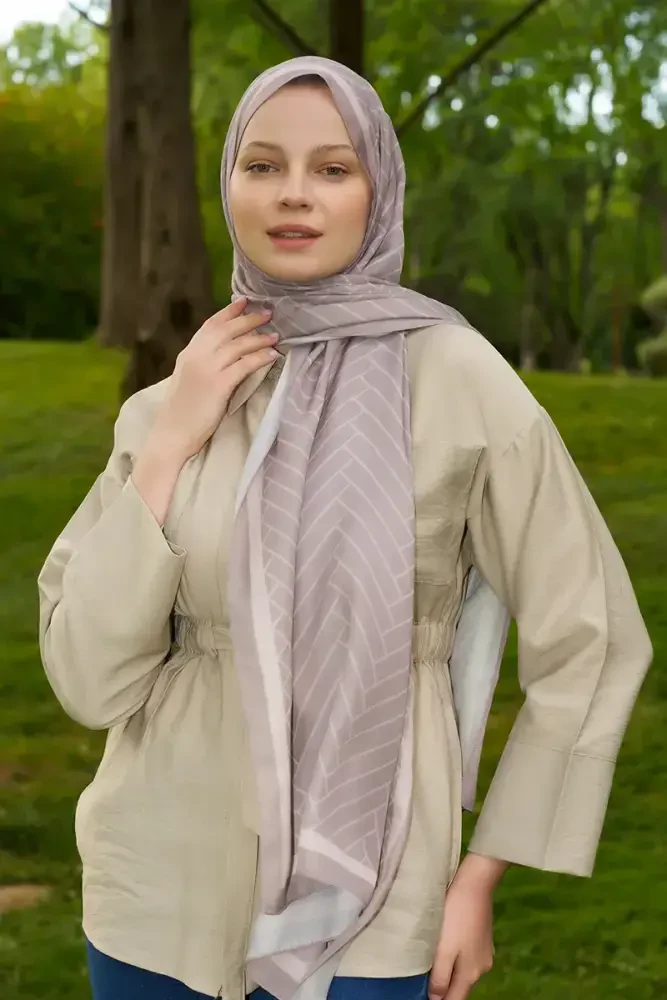 Hyper Zikzak Desen Şal - Vizon - 2