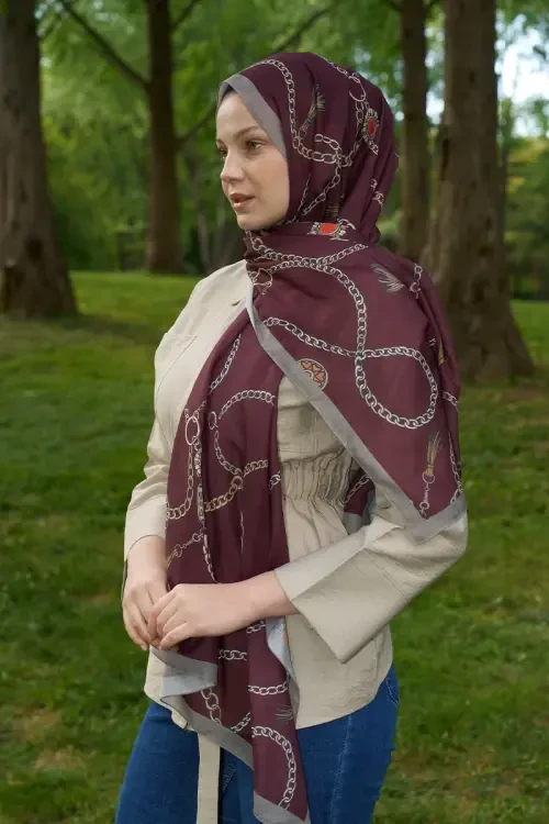 Hyper Zincir Desen Şal - Bordo 