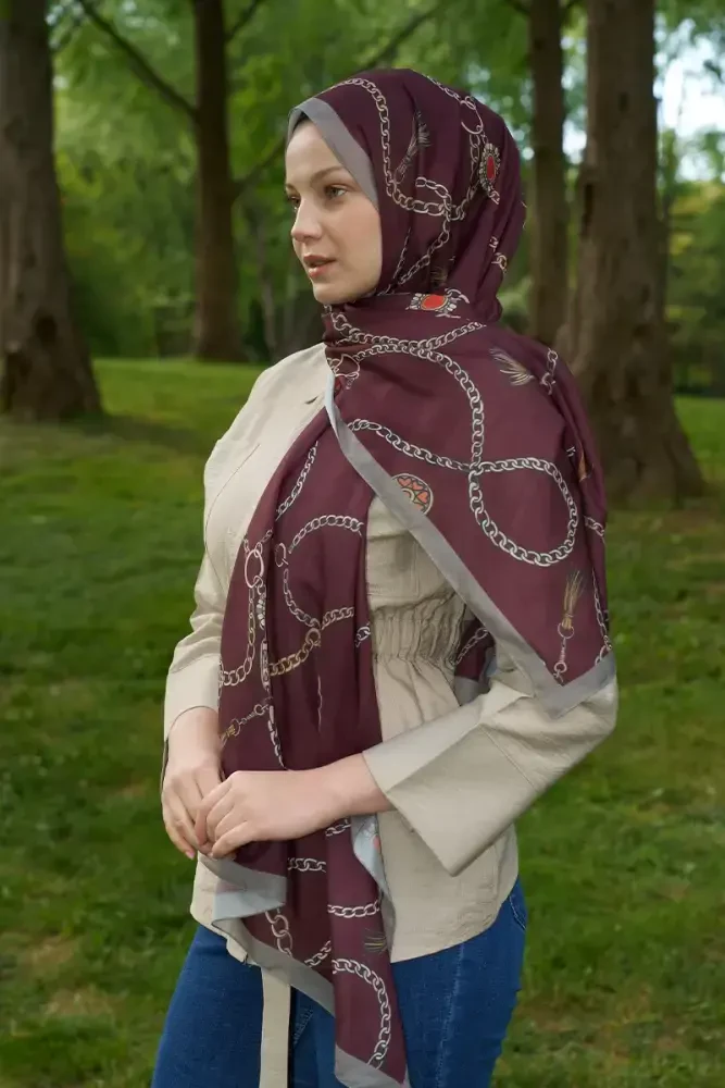 Hyper Zincir Desen Şal - Bordo - MADAME POLO