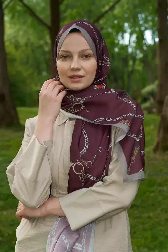 Hyper Zincir Desen Şal - Bordo - 3