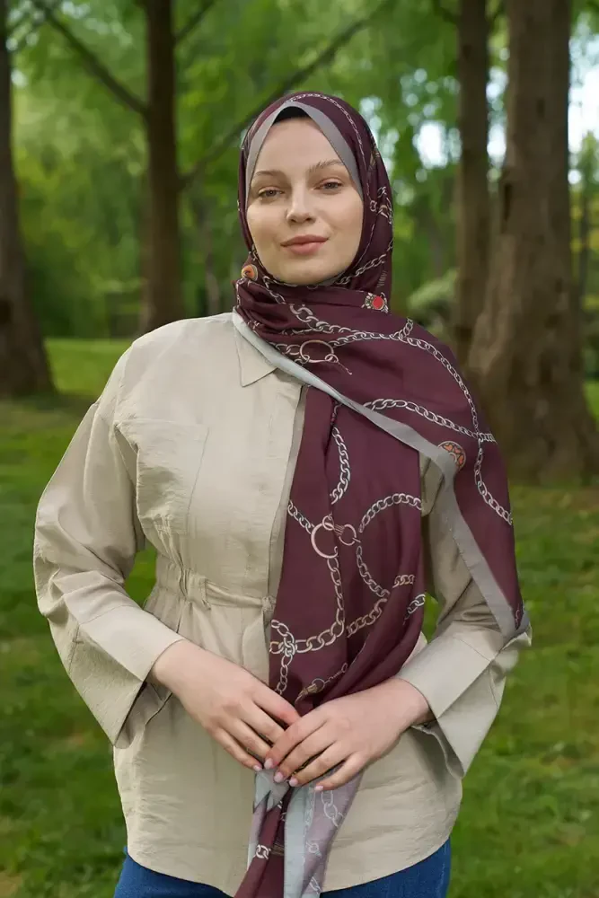 Hyper Zincir Desen Şal - Bordo - MADAME POLO