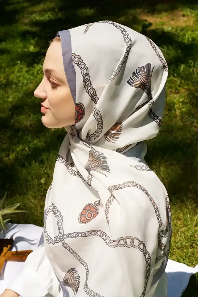 Hyper Zincir Desen Şal - Kırık Beyaz - 2