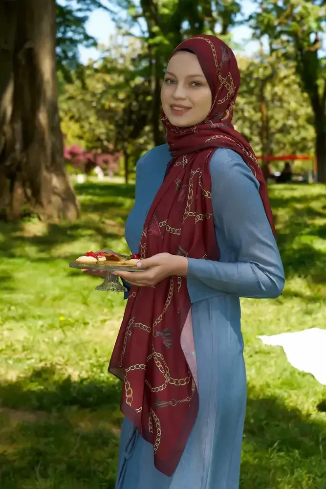 Hyper Zincir Desen Şal - Kırmızı - 4