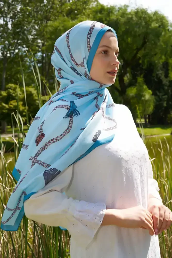 Hyper Zincir Desen Şal - Mavi - 3