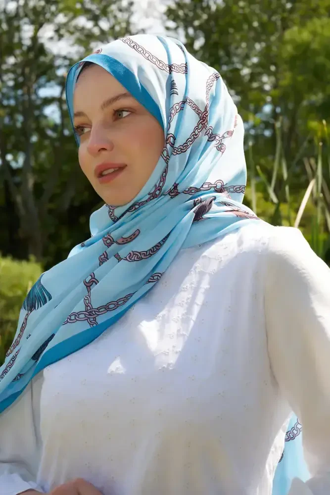 Hyper Zincir Desen Şal - Mavi - 4