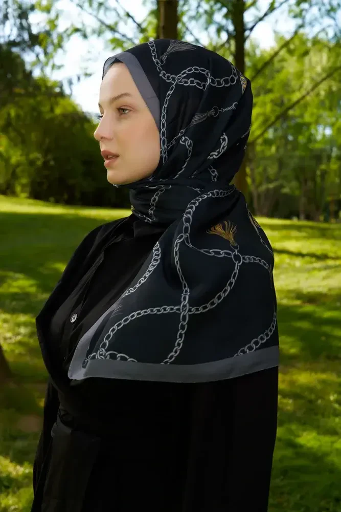 Hyper Zincir Desen Şal - Siyah - MADAME POLO