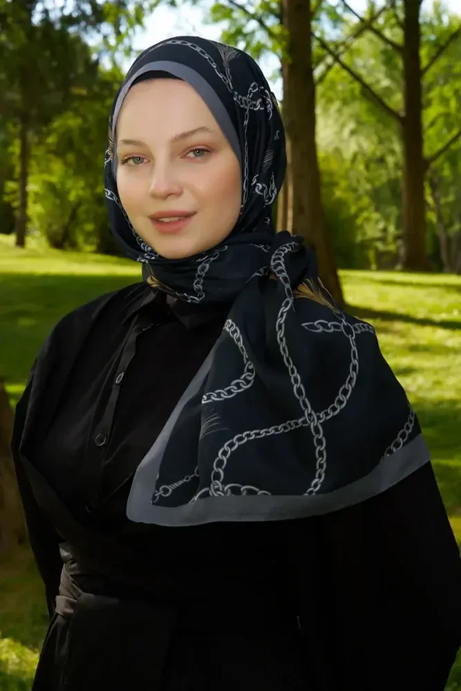 Hyper Zincir Desen Şal - Siyah - 2