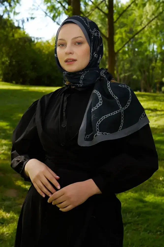 Hyper Zincir Desen Şal - Siyah - 4