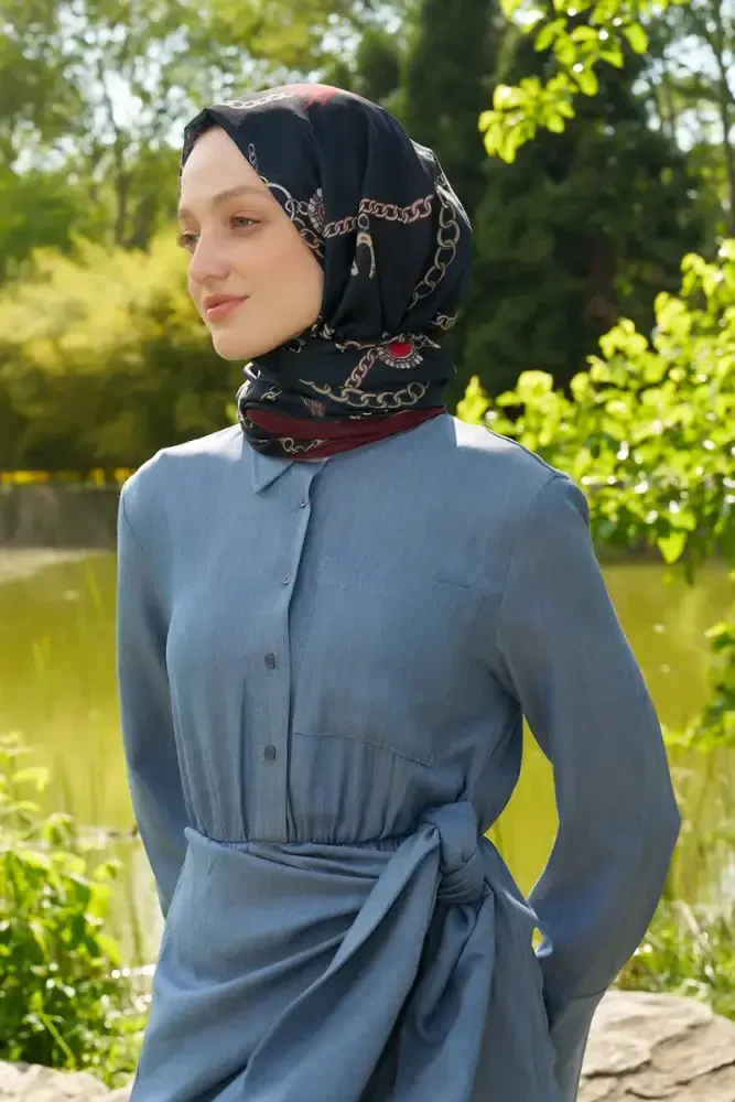 Hyper Zincir Desen Şal - Siyah / Bordo - MADAME POLO