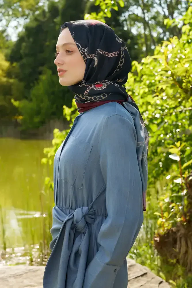 Hyper Zincir Desen Şal - Siyah / Bordo - MADAME POLO