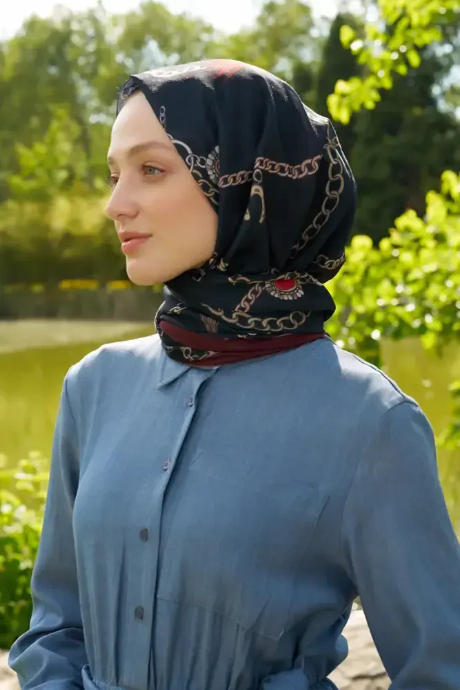 Hyper Zincir Desen Şal - Siyah / Bordo - 4