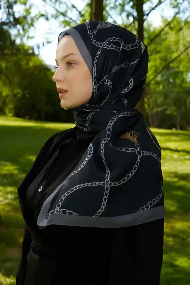 Hyper Zincir Desen Şal - Siyah - 2
