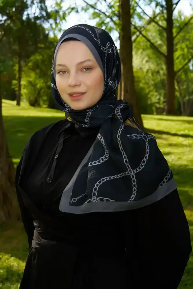 Hyper Zincir Desen Şal - Siyah - 3