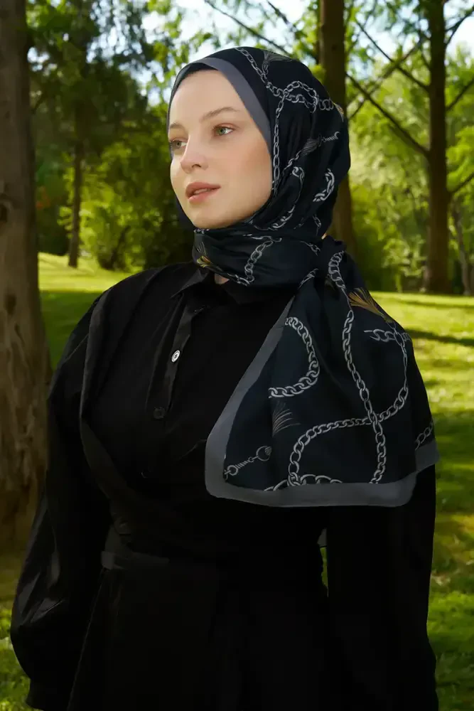 Hyper Zincir Desen Şal - Siyah - 4