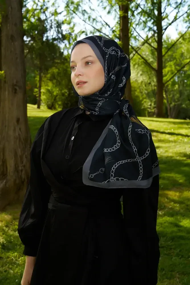 Hyper Zincir Desen Şal - Siyah - MADAME POLO