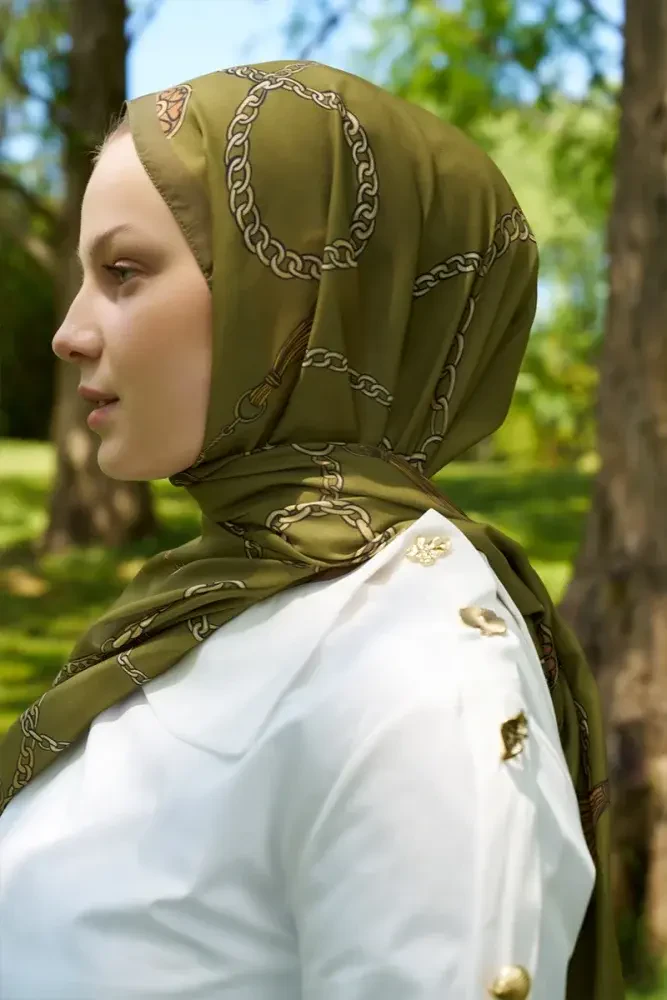 Hyper Zincir Desen Şal - Yeşil - MADAME POLO