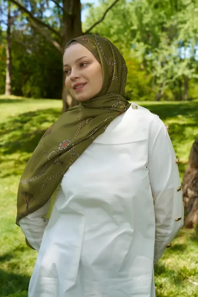 Hyper Zincir Desen Şal - Yeşil - MADAME POLO