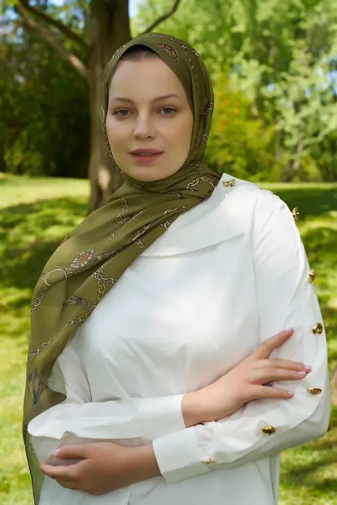 Hyper Zincir Desen Şal - Yeşil - MADAME POLO