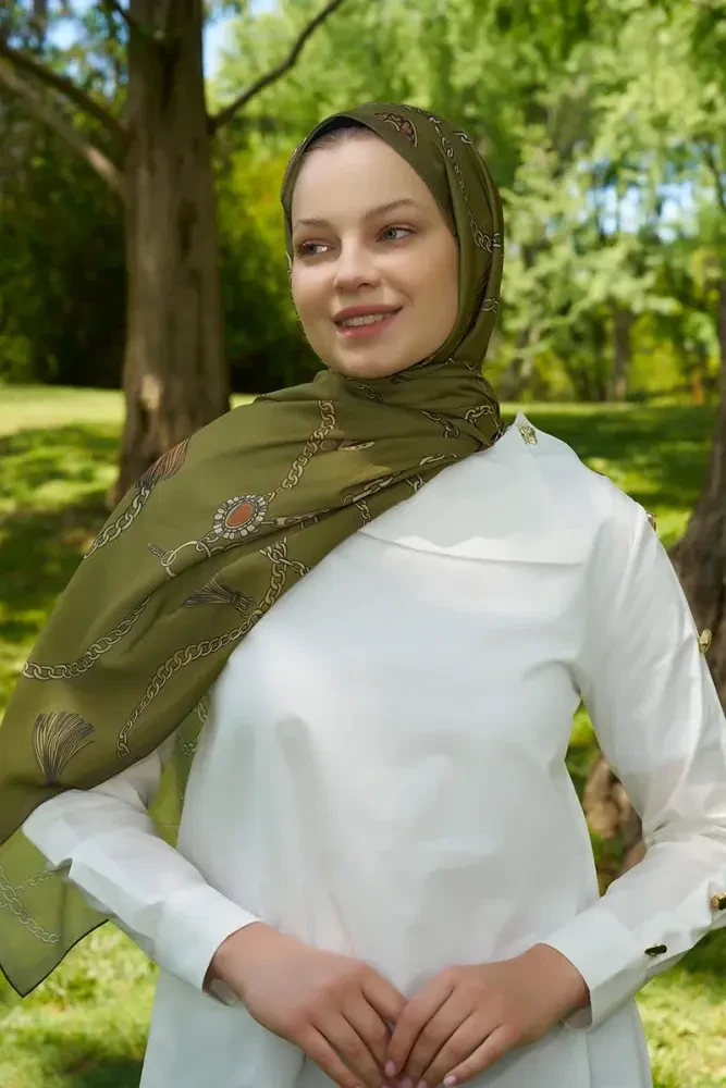 Hyper Zincir Desen Şal - Yeşil - 4