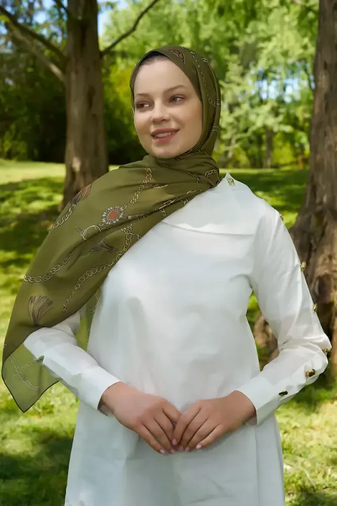 Hyper Zincir Desen Şal - Yeşil - 3