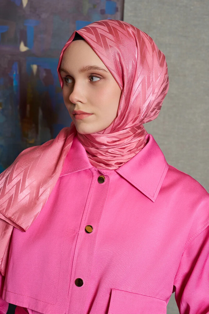 İpeksi Jakar İtalyan Şal Chevron Desen - Pembe - MADAME POLO