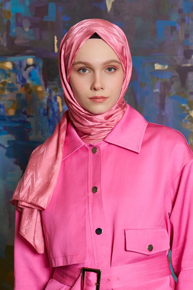 İpeksi Jakar İtalyan Şal Chevron Desen - Pembe - MADAME POLO