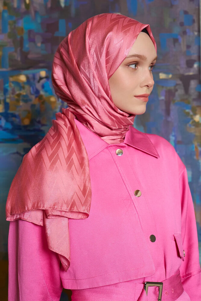 İpeksi Jakar İtalyan Şal Chevron Desen - Pembe - MADAME POLO