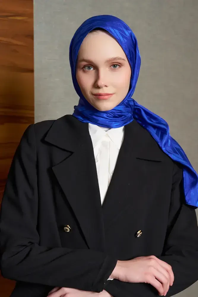 İpeksi Jakar İtalyan Şal Chevron Desen - Saks - 4