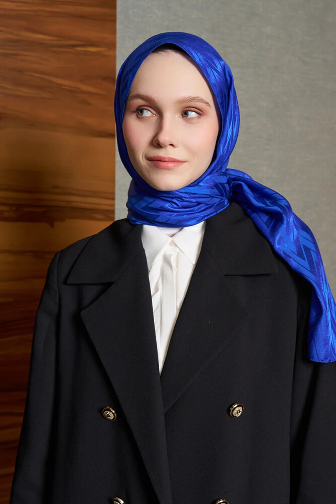 İpeksi Jakar İtalyan Şal Chevron Desen - Saks - 1