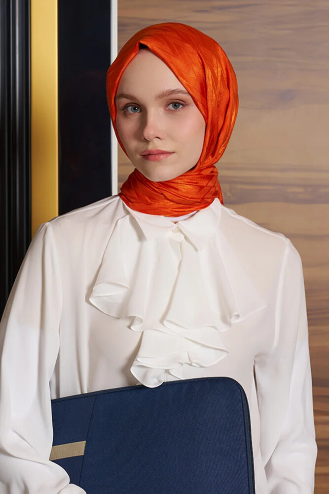 İpeksi Jakar İtalyan Şal Chevron Desen - Turuncu - 1