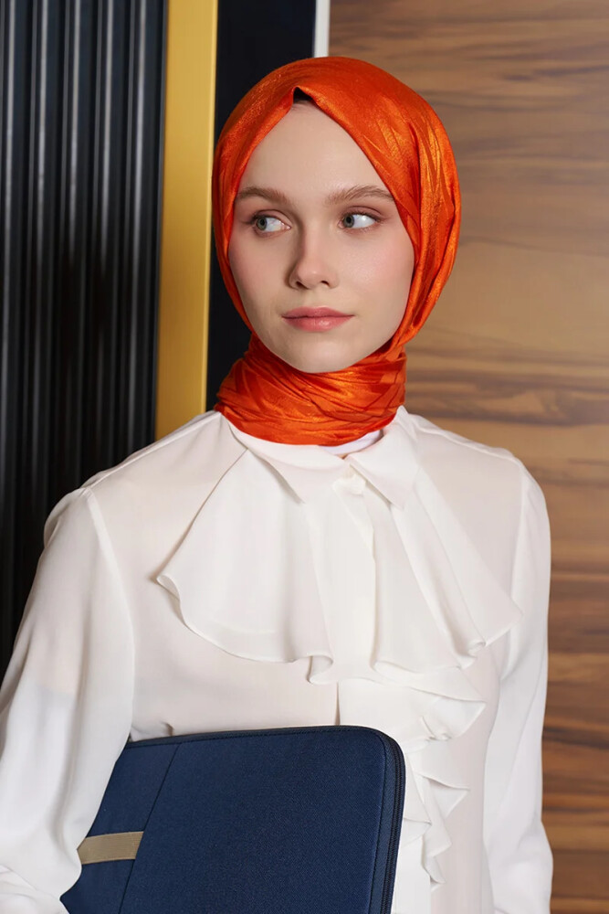 İpeksi Jakar İtalyan Şal Chevron Desen - Turuncu - MADAME POLO