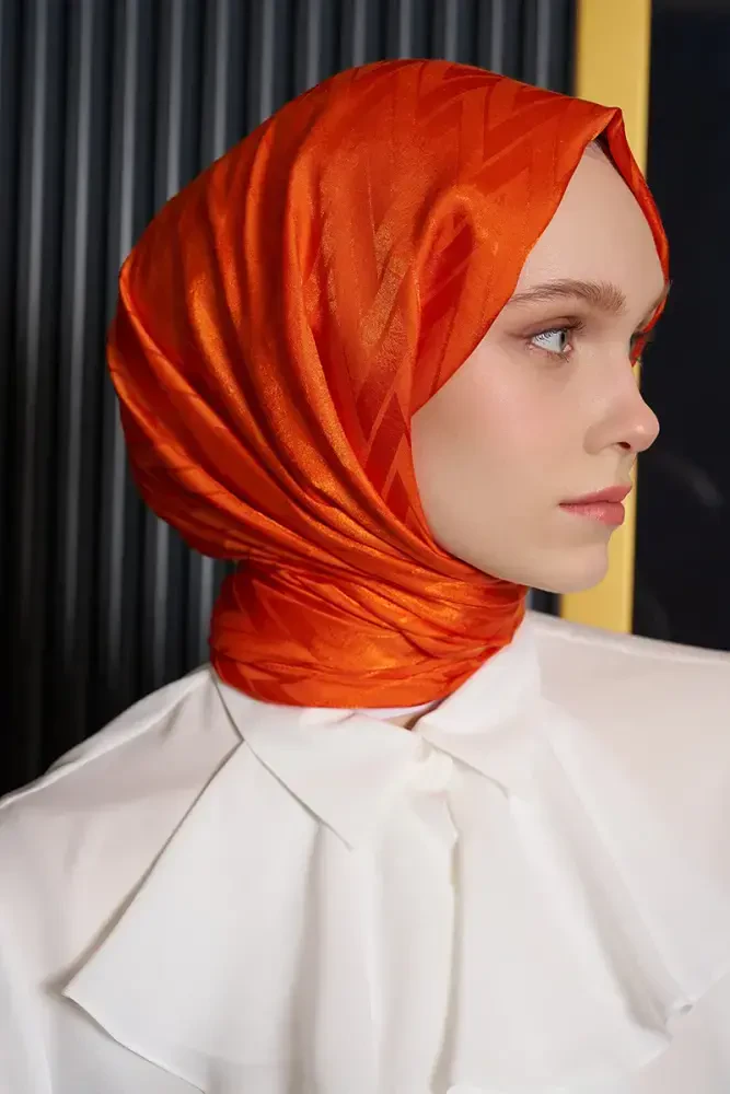 İpeksi Jakar İtalyan Şal Chevron Desen - Turuncu - MADAME POLO